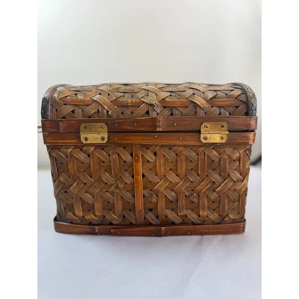 Vintage Woven Rattan Bamboo Trunk Box, 1960s Storage Chest